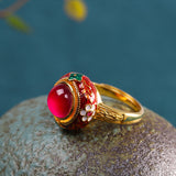 Regal Red Enamel Gemstone Ring for Women