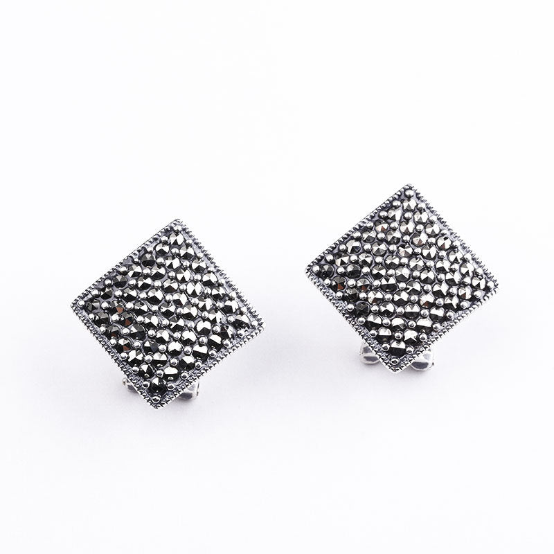 S925 Sterling Silver Marcasite Geometric Earrings