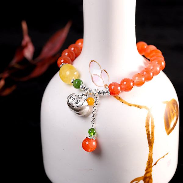 Red Agate Bracelet with Sterling Silver Charm