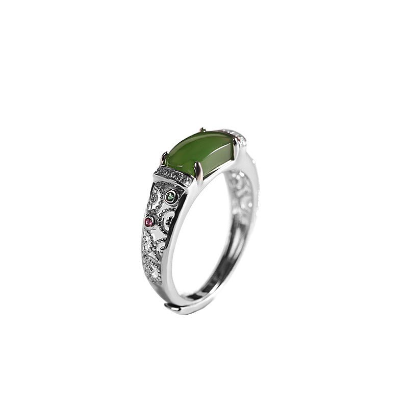 Artisan Silver Jadeite Ring - Elegant, Sophisticated Design