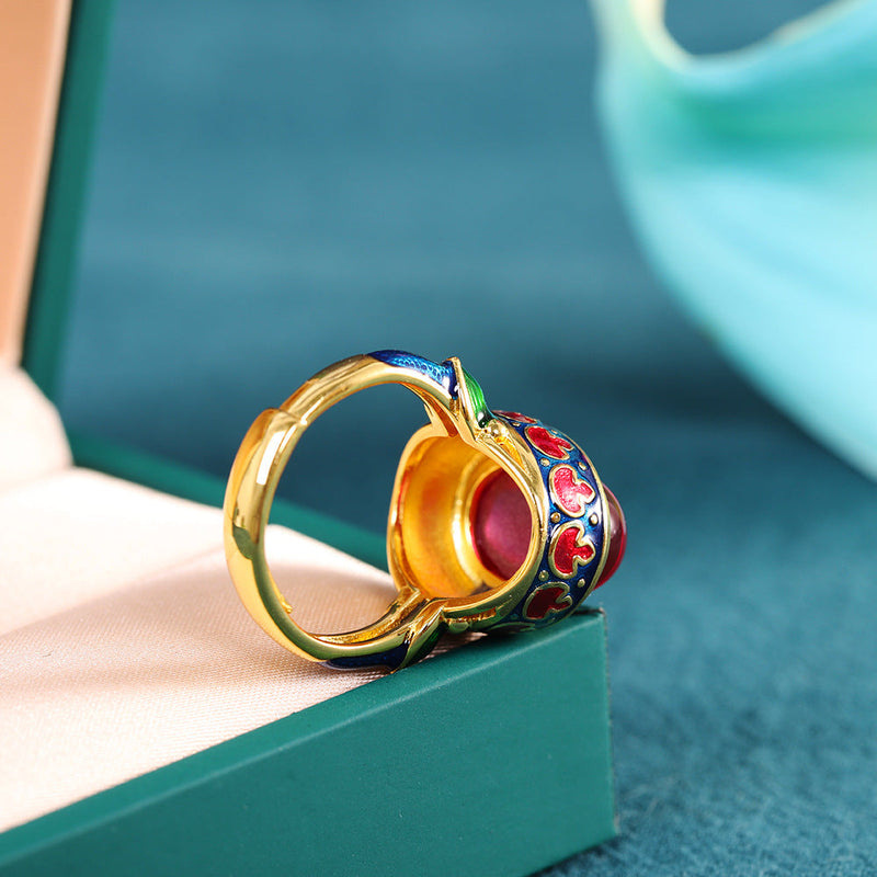 Vintage-Inspired Red Jade Adjustable Ring for Women