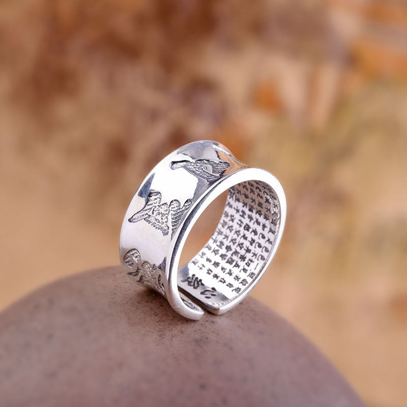Sterling Silver Buddhist Mantra Ring - Exquisite Craftsmanship