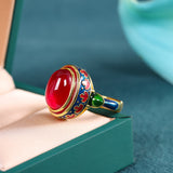 Vintage-Inspired Red Jade Adjustable Ring for Women