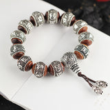 Silver-Toned Wood Beaded Bracelet, Artisan Crafted