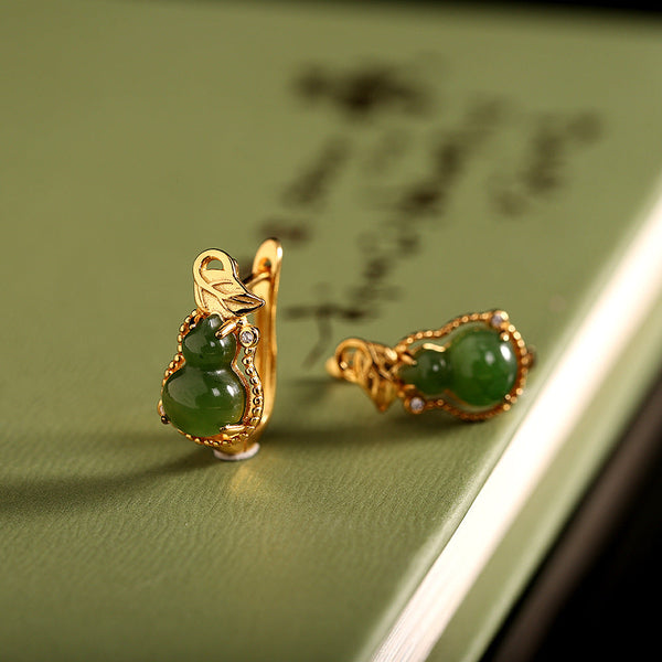 Elegant Gold Jade Gourd Earrings for Women