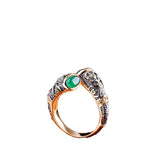 Gold-Plated Silver Emerald Dual Dragon Women's Ring