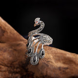 Elegant Silver Peacock Ring with Black Onyx for Women