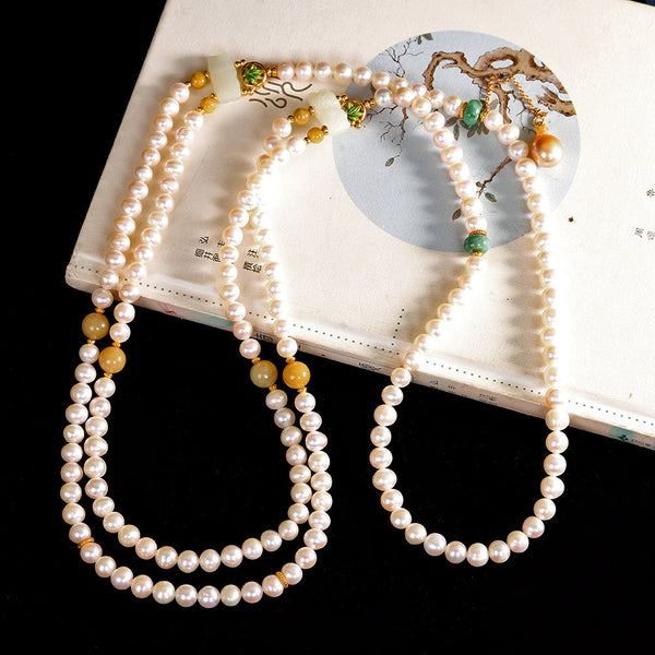 Elegant Freshwater Pearl Necklace with Jade Accents