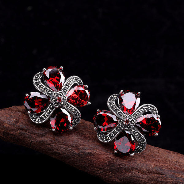 Garnet Blossom Sterling Silver Earrings - Elegant Accessories