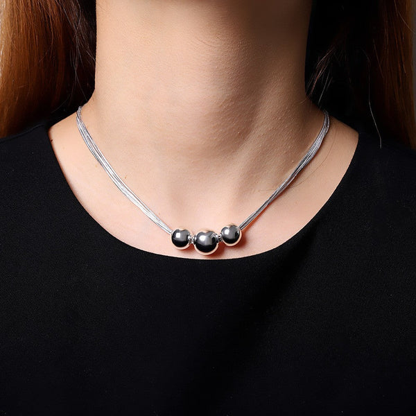 Elegant 925 Silver Multi-Strand Geometric Necklace