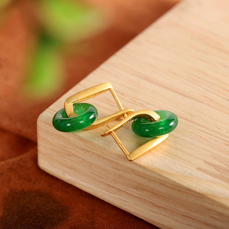 Emerald Jade Gold Hoop Earrings for Women