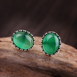 Sterling Silver Green Jade Studs - Elegant Women's Accessory