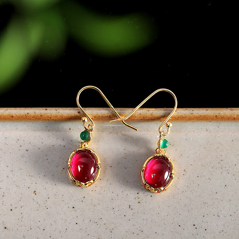 Gold-Plated Ruby Drop Earrings with Turquoise - Elegant Charm