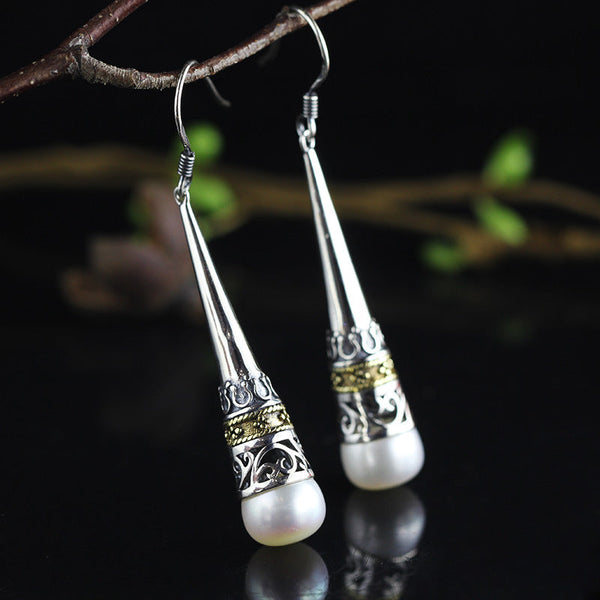 Silver Filigree Pearl Drop Earrings - Elegant Style