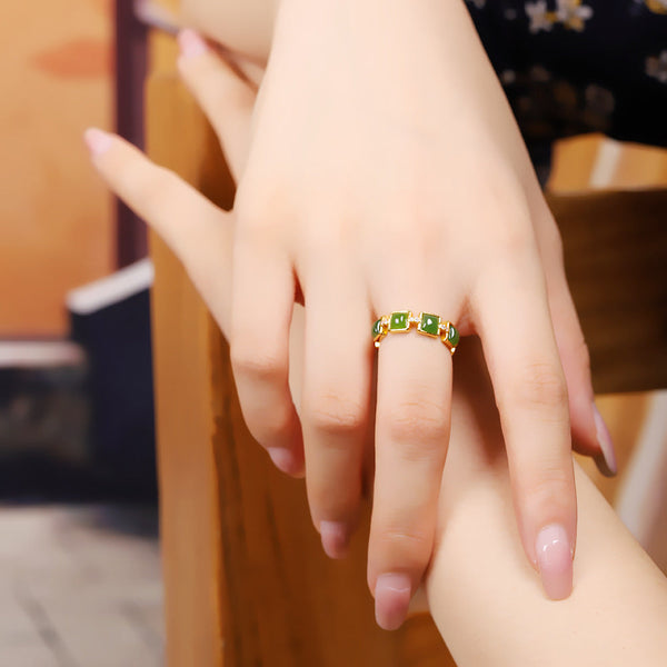 Emerald Jade Gold-Plated Elegant Women's Ring