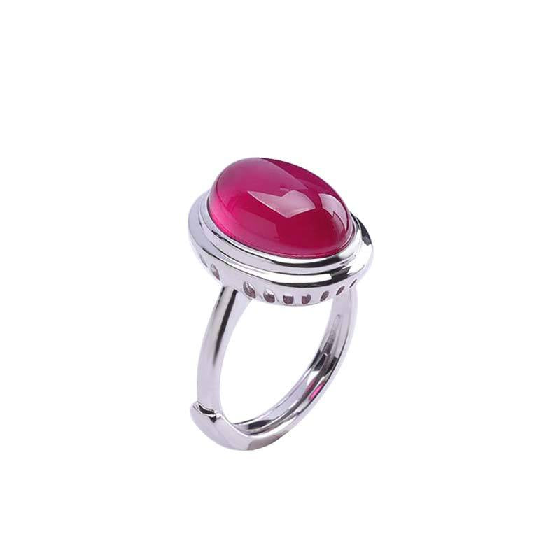 Elegant S925 Silver Ring with Red Jade Gem