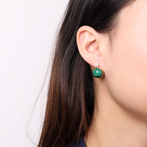 Gold-Plated Malachite Pearl Earrings for Women