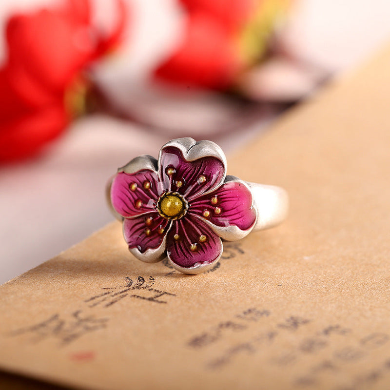 Blossom Elegance: 999 Silver Enamel Flower Rings