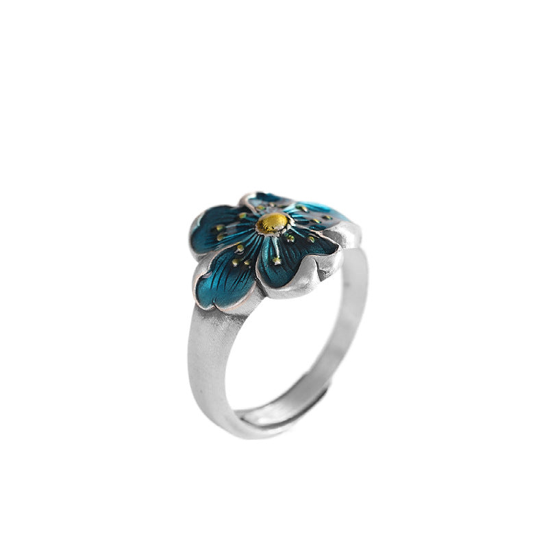 Blossom Elegance: 999 Silver Enamel Flower Rings