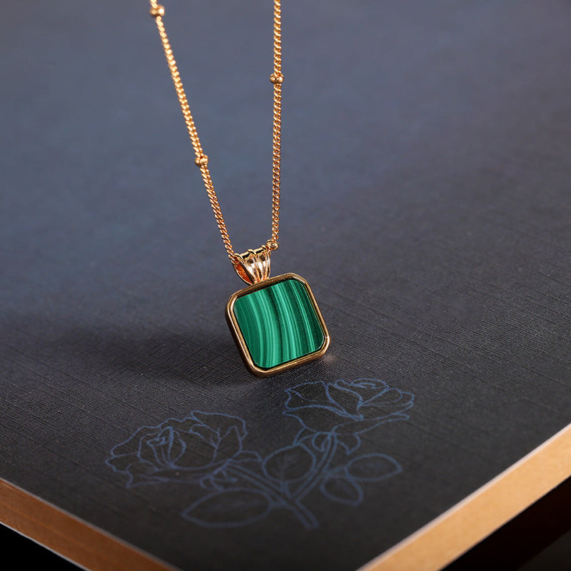 Malachite Gold-Plated Pendant Necklace for Elegant Women