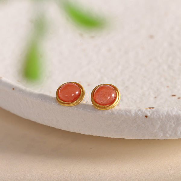 Gold-Plated Red Garnet Studs - Elegant Design