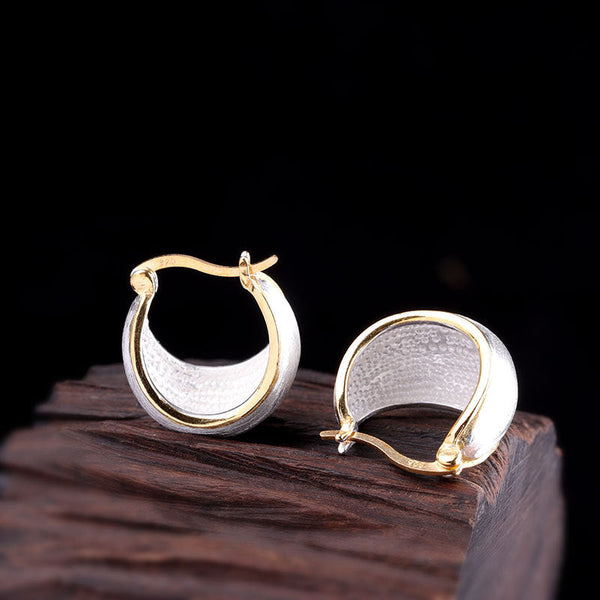 Elegant 925 Silver and Gold Brushed Hoops