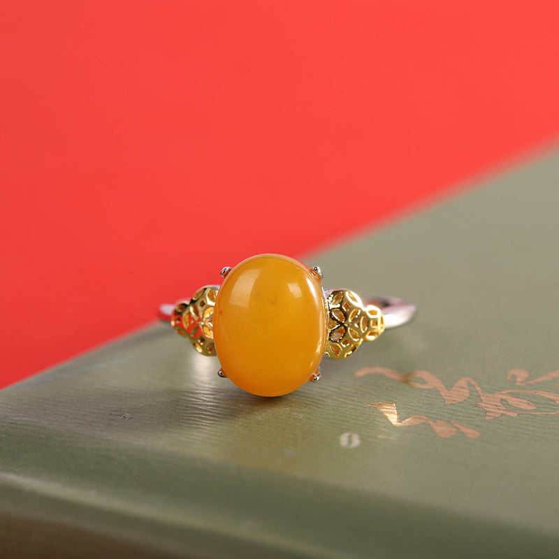 Sterling Silver Yellow Gemstone Honey Bee Ring