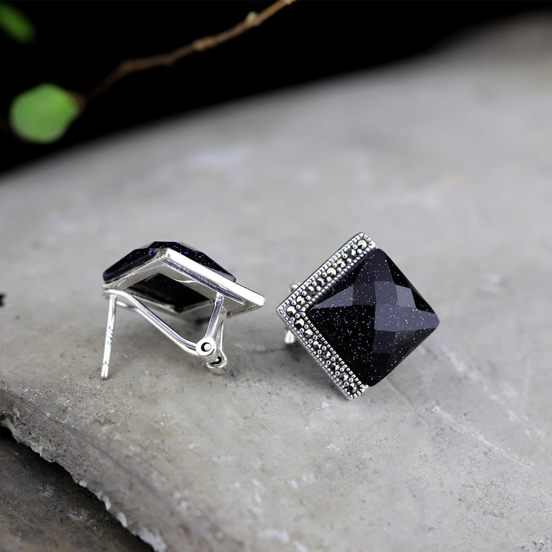 Ruby Quartz Vintage Square Stud Earrings for Women