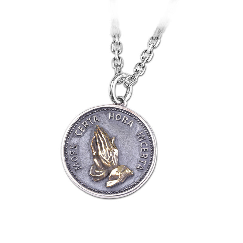 Sterling Silver Prayer Hands Pendant Necklace