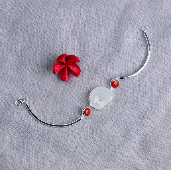 Elegant Jade and Silver Bracelet with Red Accents - SL01169