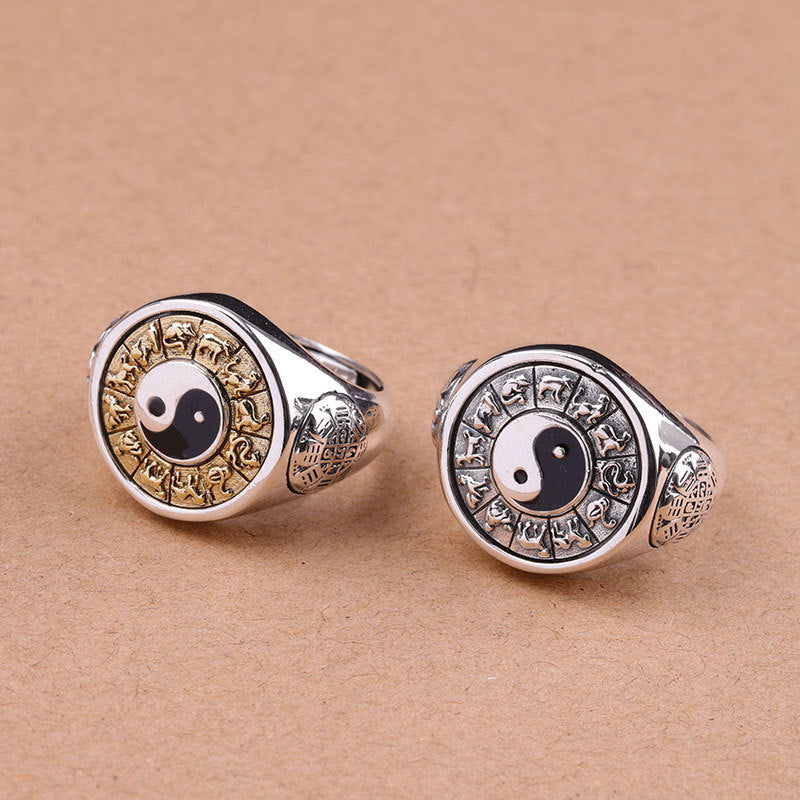 925 Silver Men's Yin-Yang Zodiac Signet Ring