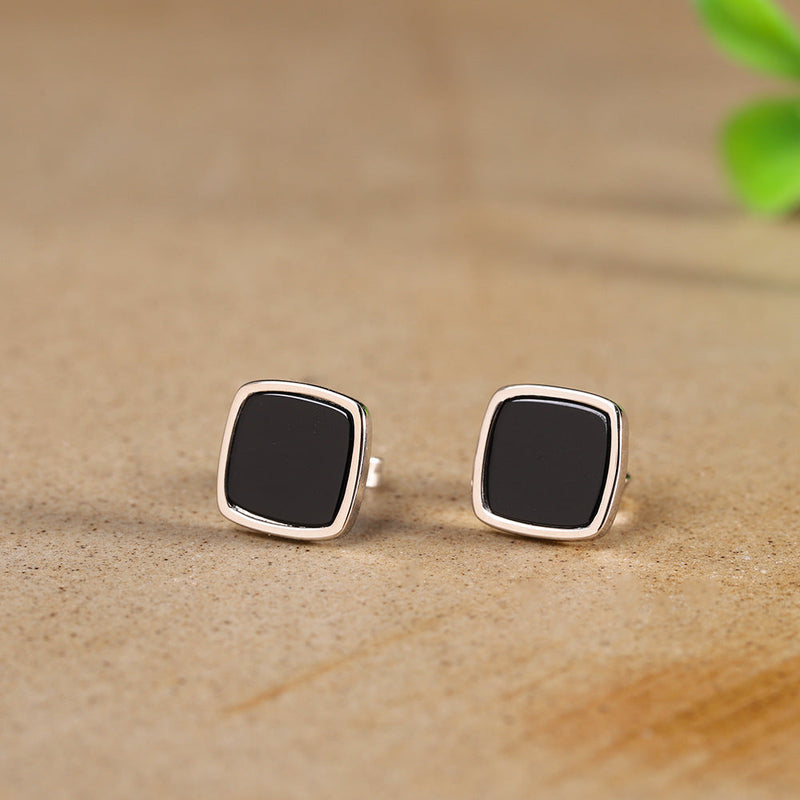 Sterling Silver Black Onyx Studs - Unisex Elegance