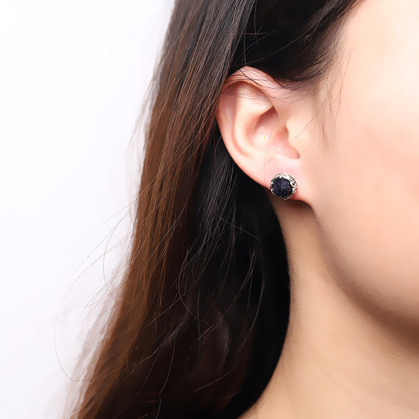 Vintage Blue Sandstone 925 Silver Stud Earrings