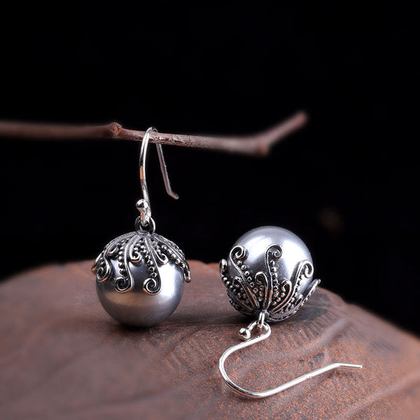 Vintage Silver Filigree Pearl Earrings for Women