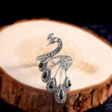 Elegant Silver Peacock Ring with Black Onyx for Women