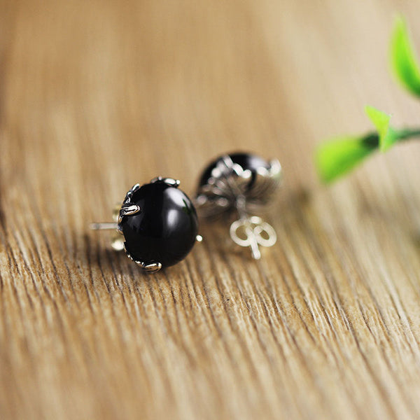 Elegant Black Onyx Sterling Silver Studs - ED010454