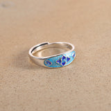 Blue Enamel S925 Sterling Silver Floral Ring