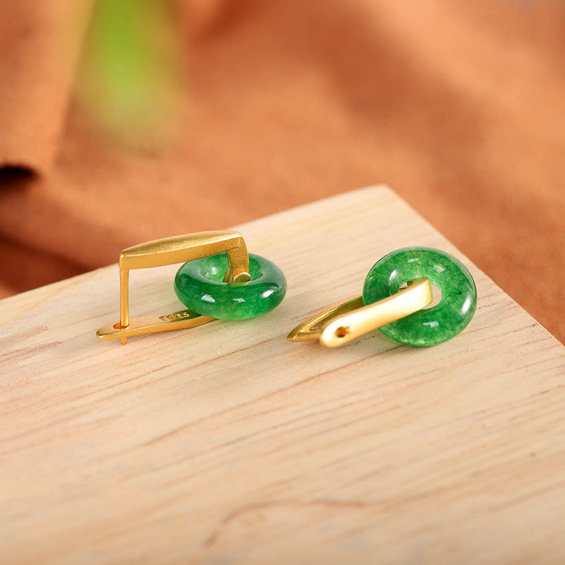 Emerald Jade Gold Hoop Earrings for Women