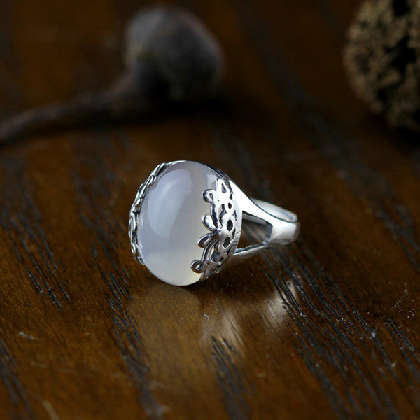 Sterling Silver White Agate Filigree Ring - S925