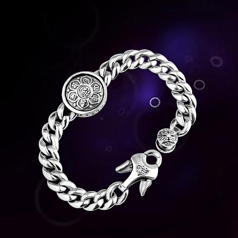 Sterling Silver Men's Bracelet: Lotus Design, S925