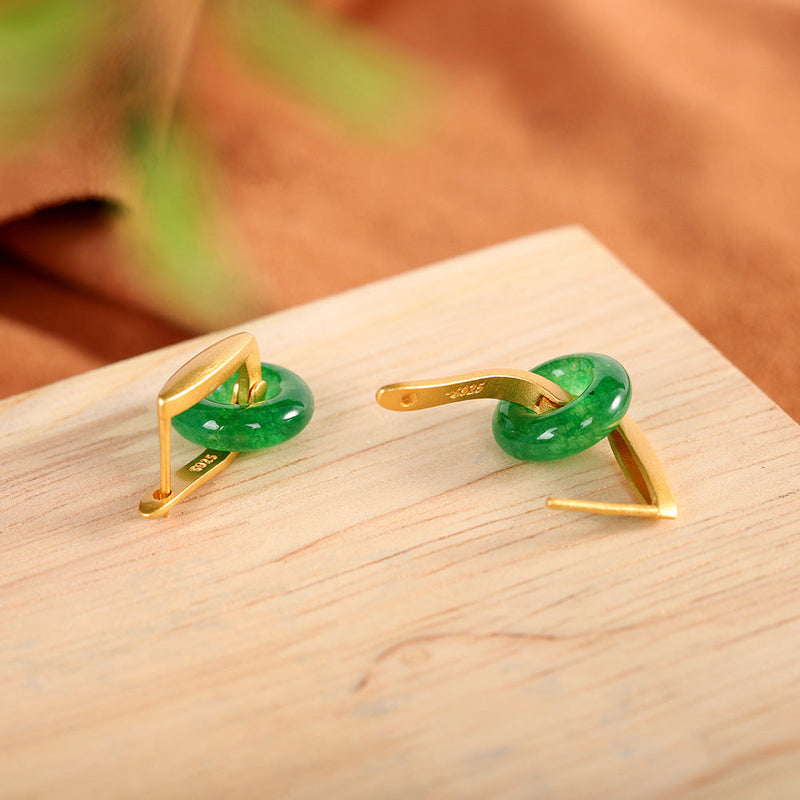 Emerald Jade Gold Hoop Earrings for Women