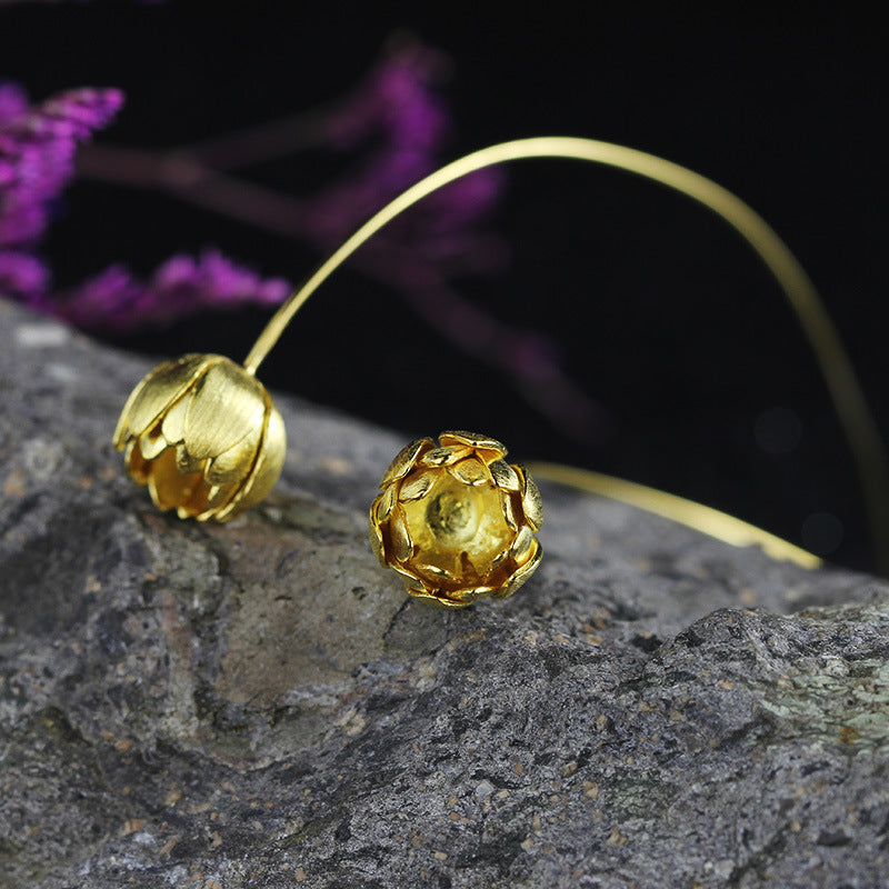 24K Gold Lotus Bud Earrings - EZ040309