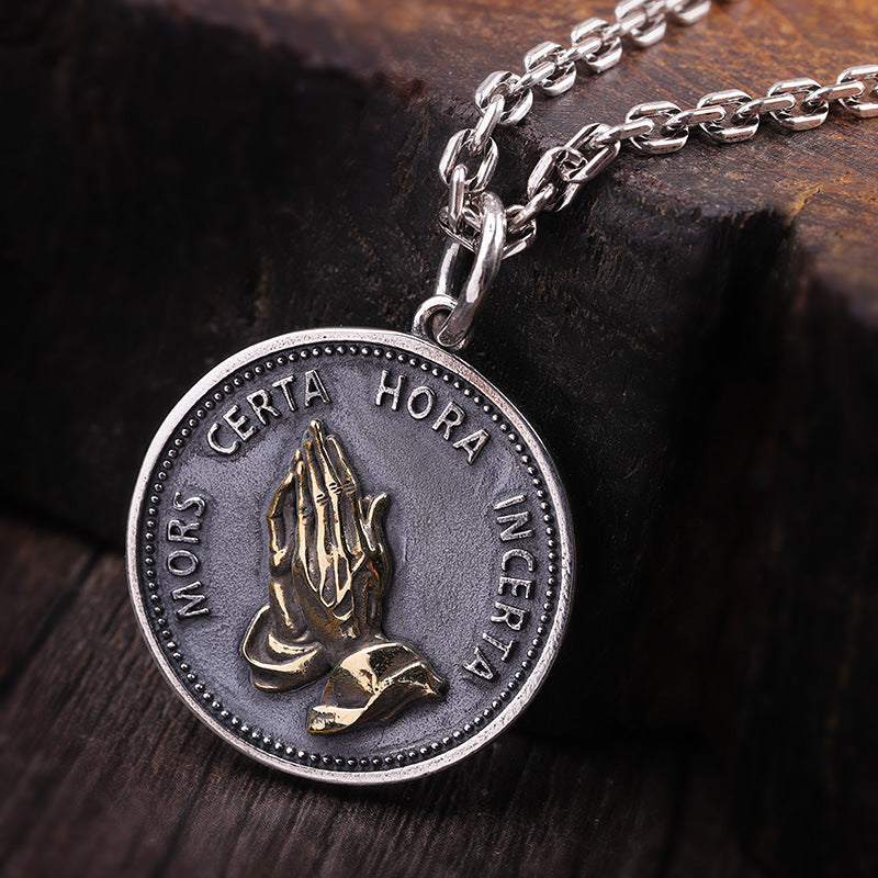 Sterling Silver Prayer Hands Pendant Necklace