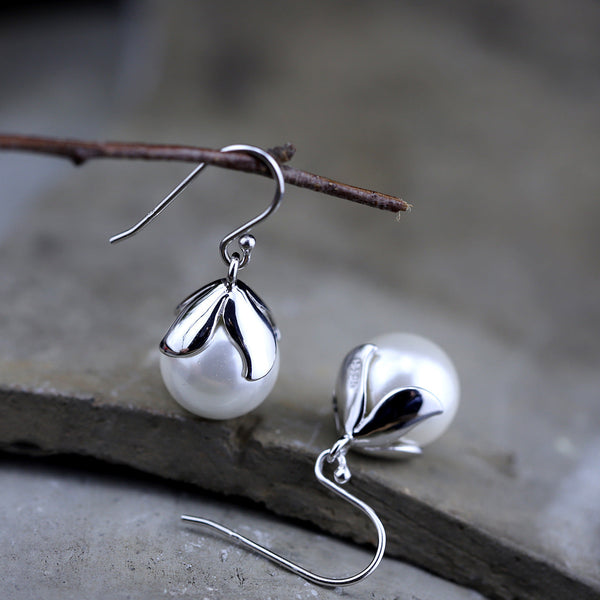 Pearl Blossom S925 Silver Drop Earrings - Elegance