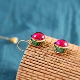 Ruby Glow Enamel Gold Hook Earrings