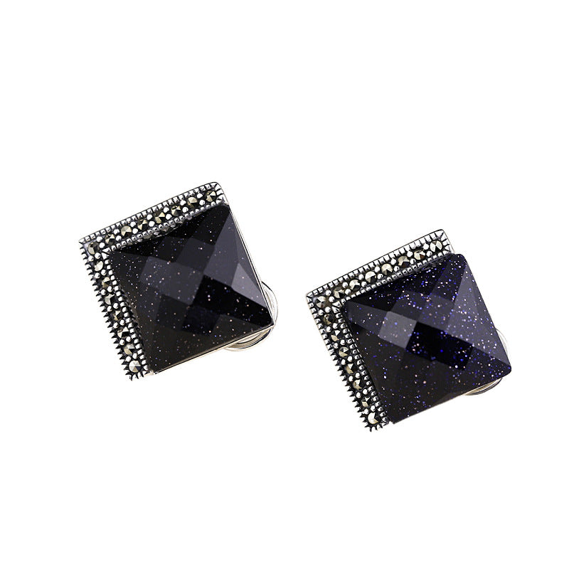 Ruby Quartz Vintage Square Stud Earrings for Women