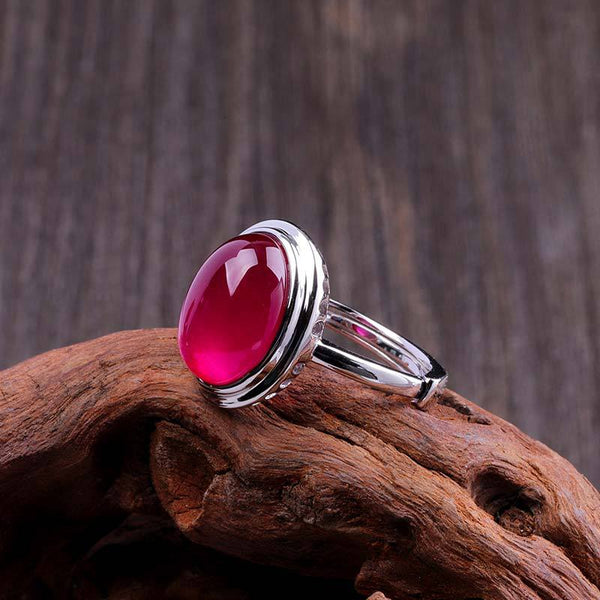 Elegant S925 Silver Ring with Red Jade Gem