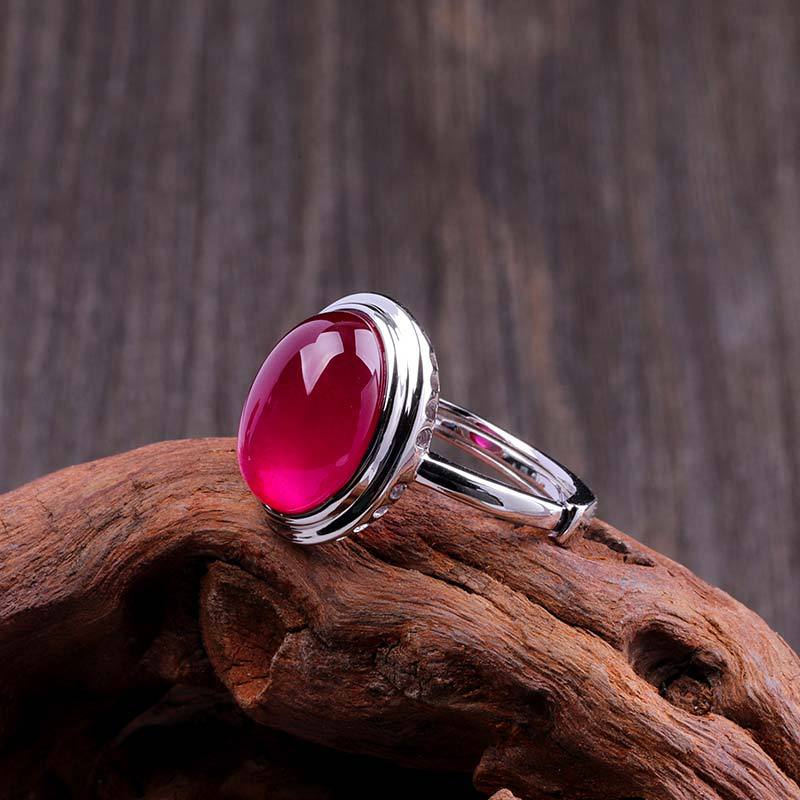 Elegant S925 Silver Ring with Red Jade Gem