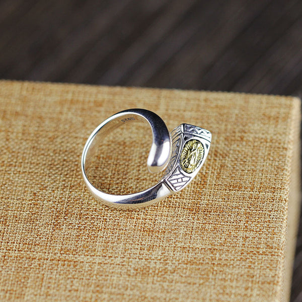 S925 Silver Ring with Golden Lion Emblem