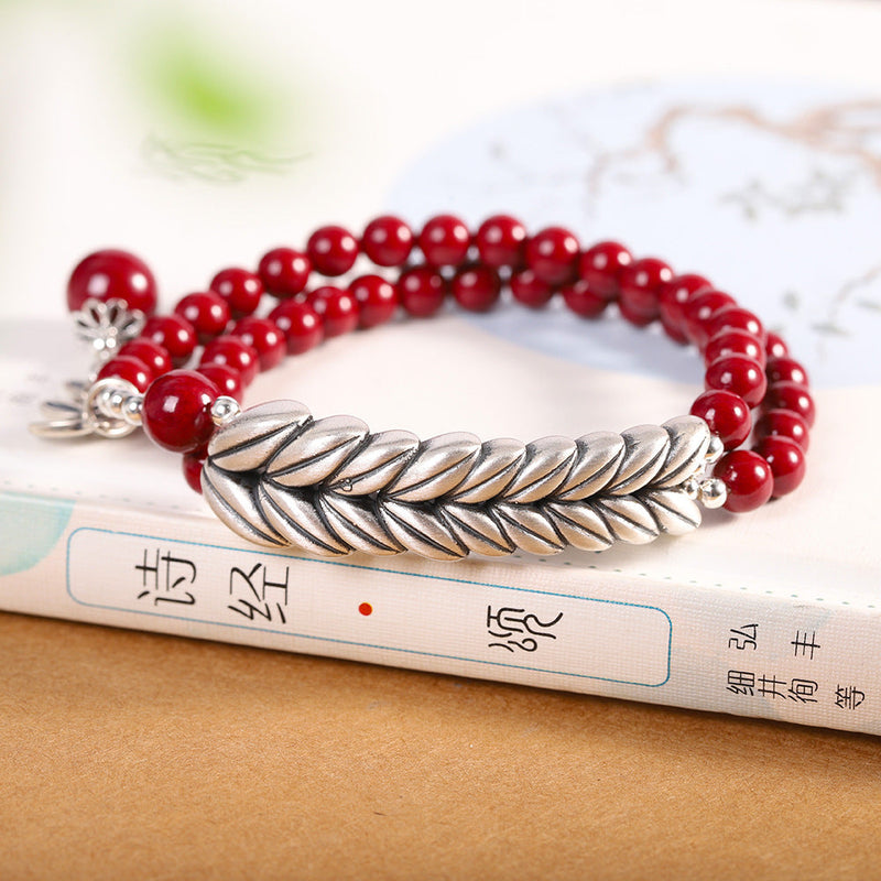 Green and Red Sandalwood Beaded Bracelet with Lotus Charm -  Edition
